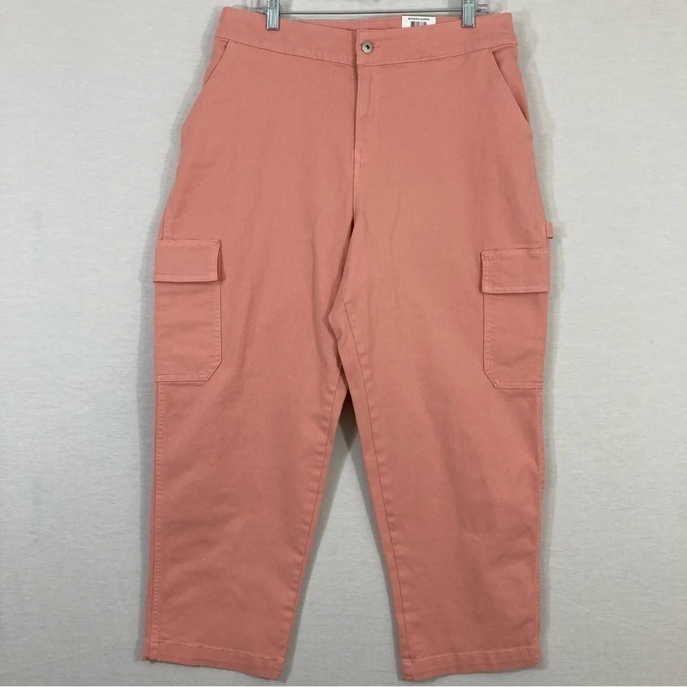 New Style & Co Salmon Pink Straight Leg Modern Cargo Pants size 14